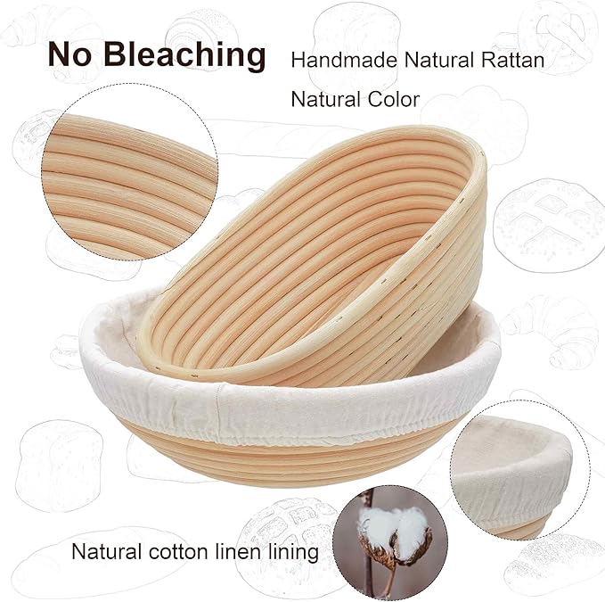 Banneton Bread Proofing Basket,9 Inch Round + 9.8 Inch Oval Sourdough Proofing Baskets with