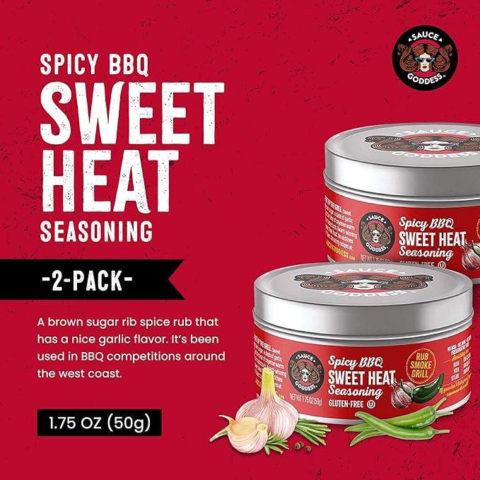 Sauce Goddess - BBQ Sweet Heat Spice Rub - Gluten-Free Seasoning, Garlic-Loaded Spicy Sweet Rib Rub
