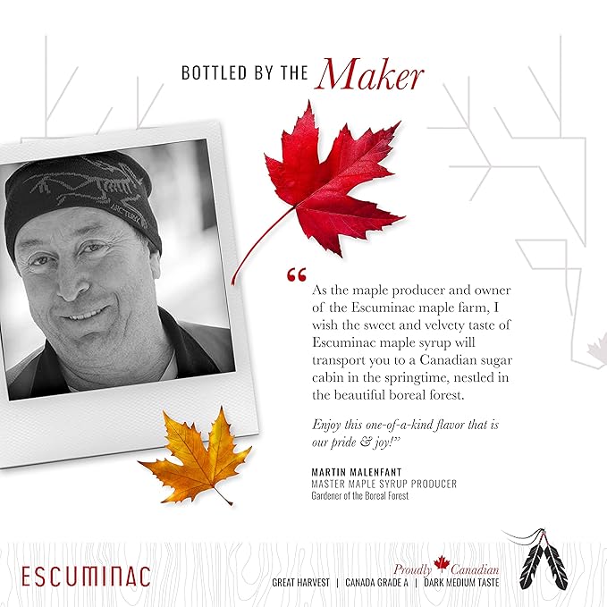 Escuminac Organic Canadian Maple Syrup ??Great Harvest, Medium Rich Taste, 33.8 fl oz Family Size