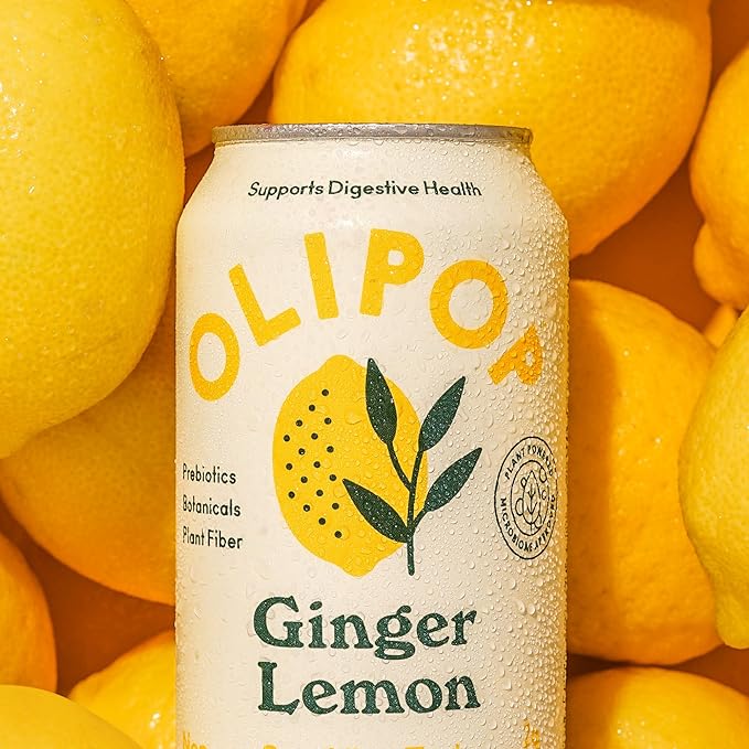 OLIPOP Prebiotic Soda Pop, Ginger Lemon, A New Kind of Soda Packed with Prebiotics, Fiber, and