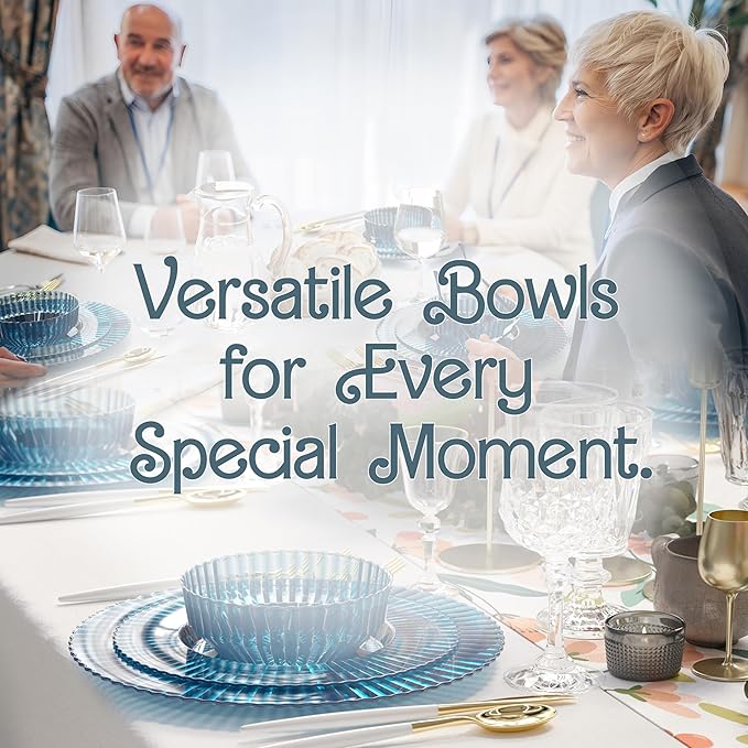 Exquisite Blue Plastic Bowls Disposable - 16 Oz - 20 Count - Disposable Soup Bowls - Great for