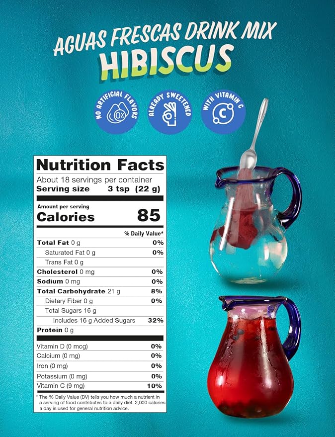 Klass Aguas Frescas |Drink Mix Hibiscus | Flavors From Natural Sources, No Artificial Flavors, With