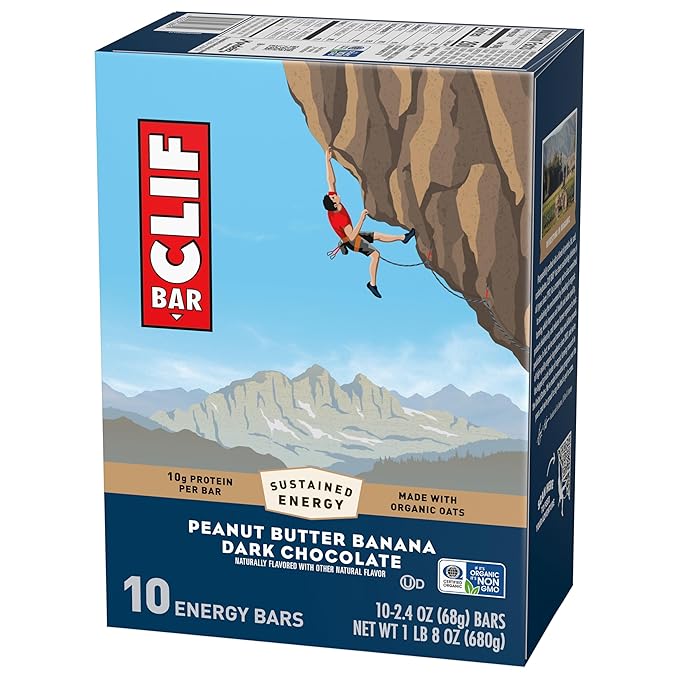 CLIF BAR - Peanut Butter Banana with Dark Chocolate Flavor - Made with Organic Oats - Energy Bars