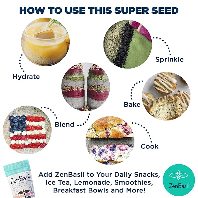 Zen Basil Seeds | edible basil seeds usda organic, kosher, non-gmo, lectin free, gluten free, plant