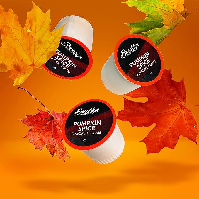 Brooklyn Beans Roastery Coffee Pods, Fall Flavored Pumpkin Spice - Compatible with Keurig K Cup