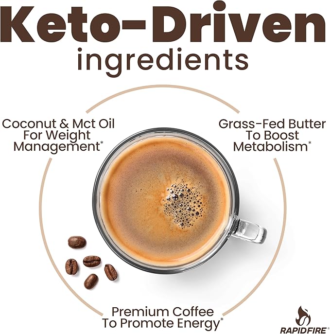 Ketogenic Fair Trade Instant Keto Coffee Mix, Supports Energy, Metabolism Support, Grass Fed
