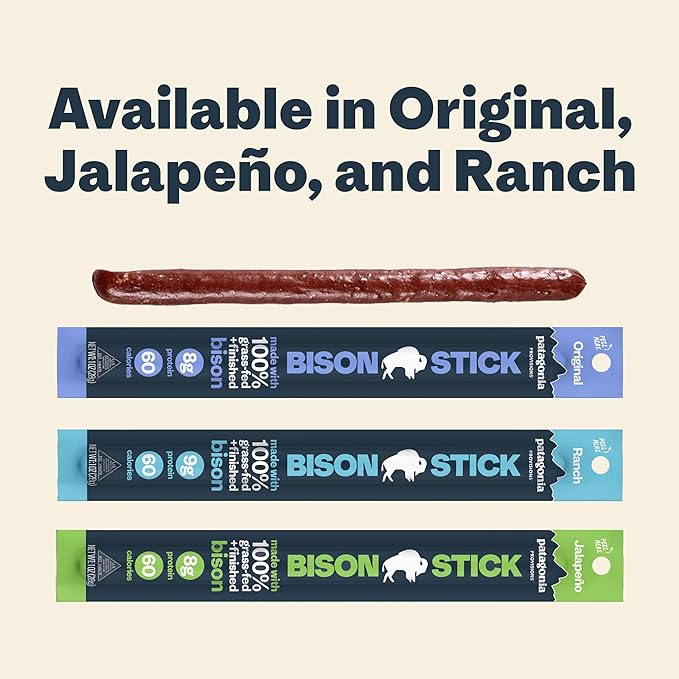 Patagonia Provisions Bison Sticks - Ranch | 100% Grass-Fed, 8g of Protein, 60 Calories | No