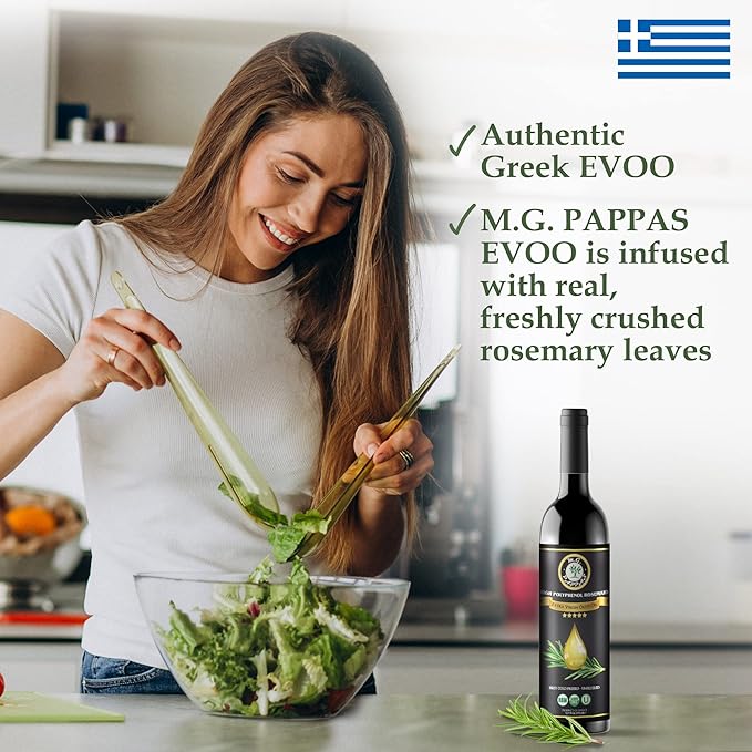 M.G. PAPPAS Rosemary Infused Olive Oil - High Polyphenol Rich Extra Virgin Olive Oil Unfiltered