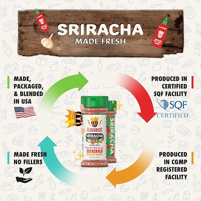 Sriracha Seasoning by Flavor God - Premium All Natural & Healthy Spice Blend for Chicken, Hot Dogs