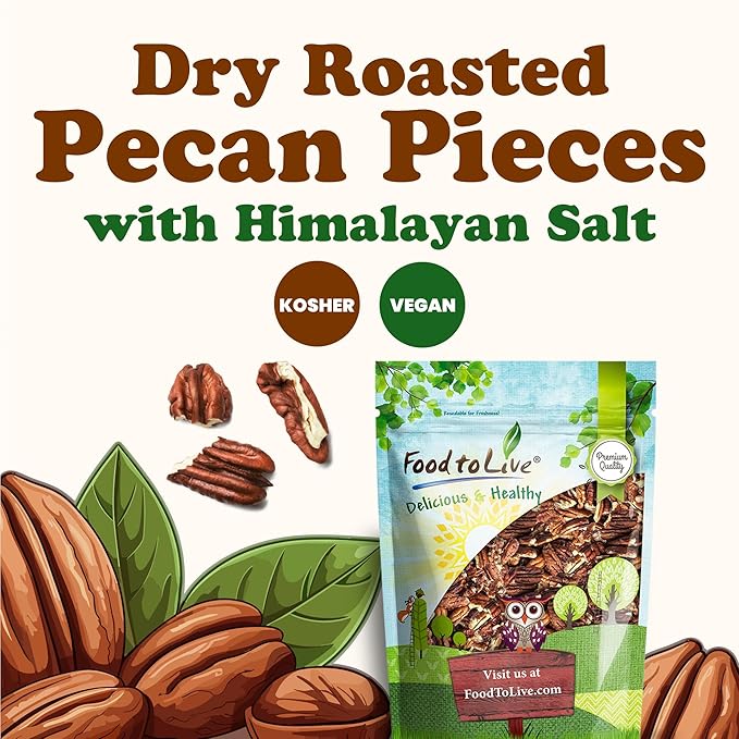 Food to Live Dry Roasted Pecan Pieces with Himalayan Salt, 3 Pounds ??Oven Roasted, Lightly Salted