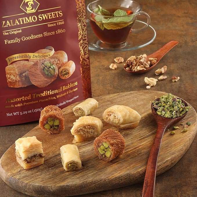 Zalatimo Sweets Since 1860, 100% All-Natural Assorted Baklava, Slightly Sweet, No Preservatives, No