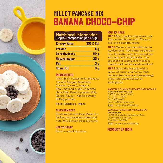 Slurrp Farm Millet Pancake Mix Trial Pack | 4 Flavors: Banana Choco Chip, Chocolate, Blueberry