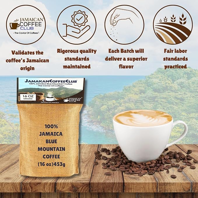 JamaicanCoffeeClub Blue Mountain Ground Coffee ??RG 16oz 100% Jamaican Blue Mountain Coffee, Fresh