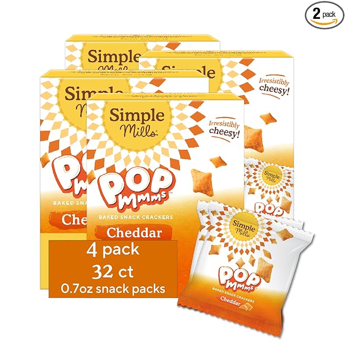 Simple Mills Pop Mmms Cheddar Baked Snack Pack Crackers, Gluten Free, 8 Pack (Pack of 4)