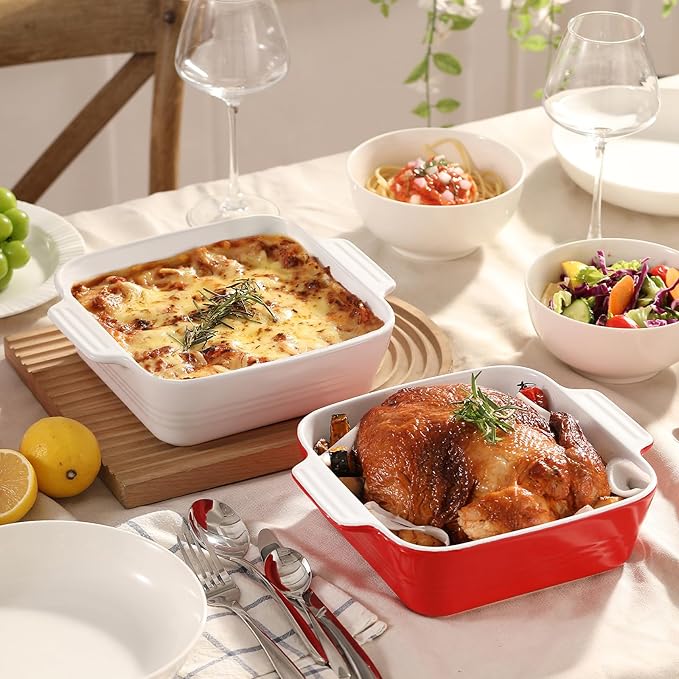 DOWAN 8x8 Baking dish, Square Baking Pan, Ceramic Casserole Dishes for Oven, Cake Pan with Handle