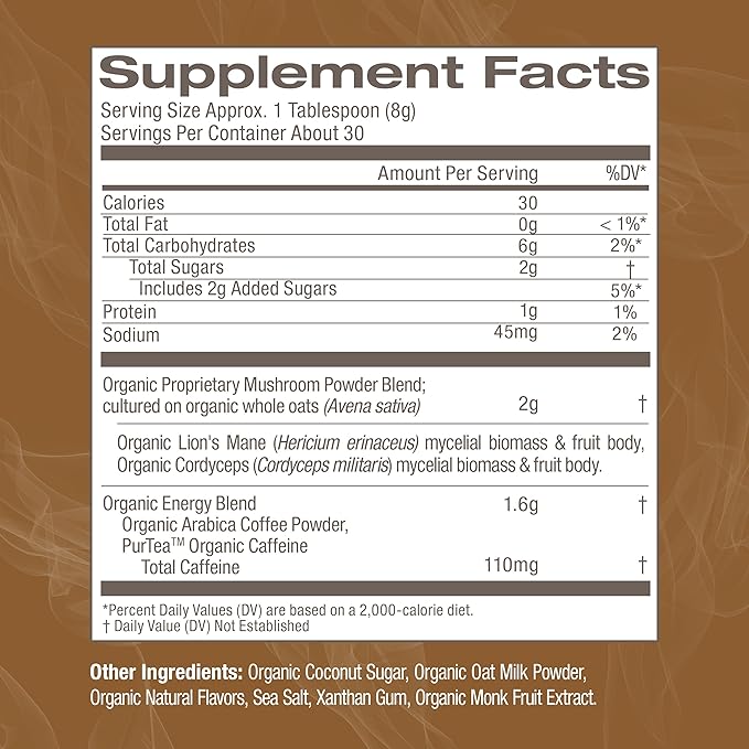 OM MUSHROOM SUPERFOOD Coffee Latte Blend Mushroom Powder, 8.47 Ounce Canister, 30 Servings, Lion's