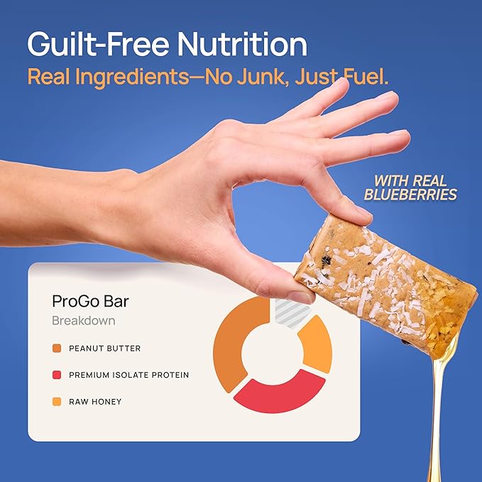 ProGo Protein Bars, Low Sugar, High Protein Snacks (19g) - 95% Pure Isolate for Faster Muscle