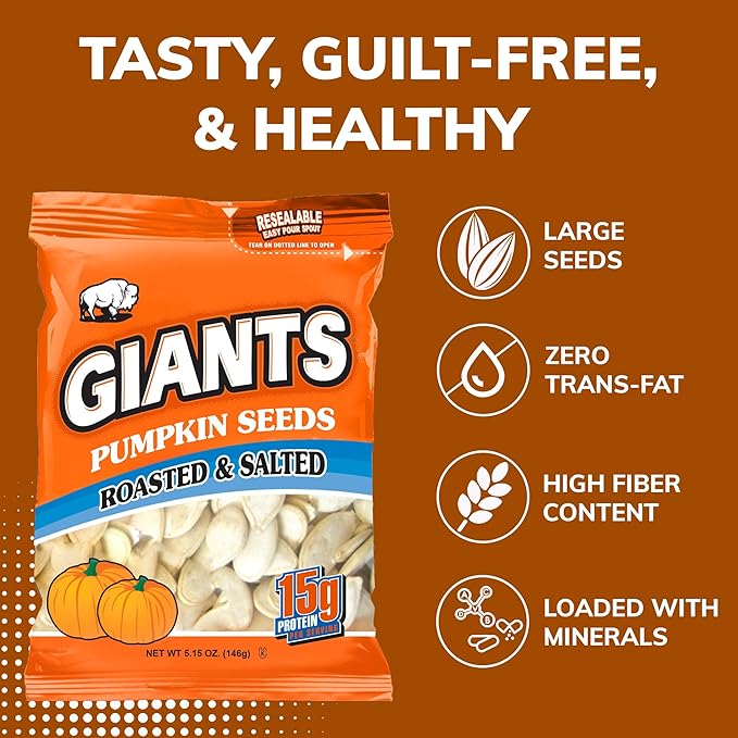 GIANTS Pumpkin Seeds - Pumpkin Seeds in Shell, Roasted and Salted, Whole with Shell, High Protein