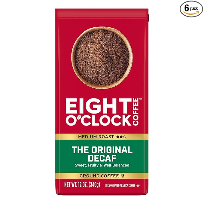 Eight O'Clock Coffee The Original Decaf Ground Coffee, Medium Roast, 12 Ounce (Pack of 6) - Sweet