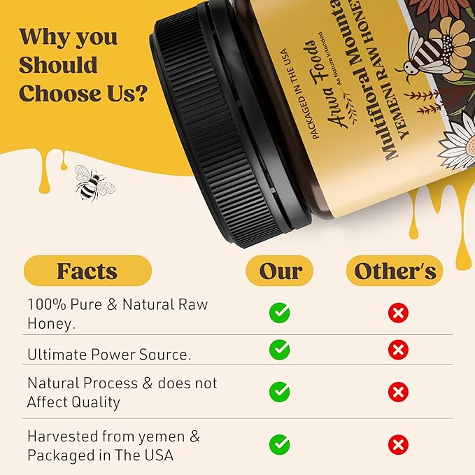 Arwa Foods Multifloral Mountain Yemeni Raw Honey - Royal Yemeni Raw Organic honey from Wadi of