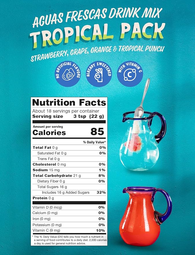 Klass Aguas Frescas | Drink Mix Tropical Variety Pack | Strawberry , Grape, Tropical Punch & Orange