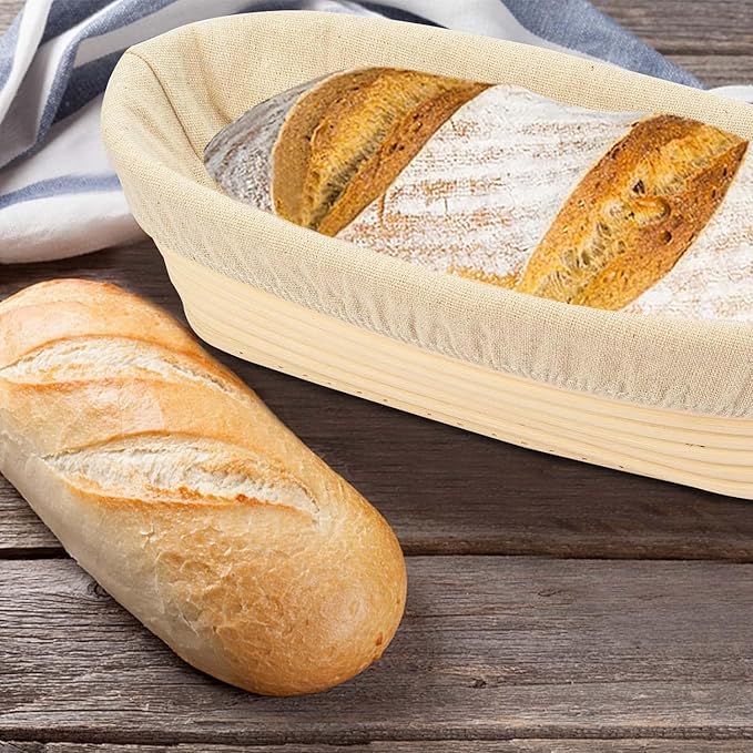 2PACK 12 inch Oval Bread Proofing Basket Banneton Bread Dough Proofing Rising Rattan Basket & Liner