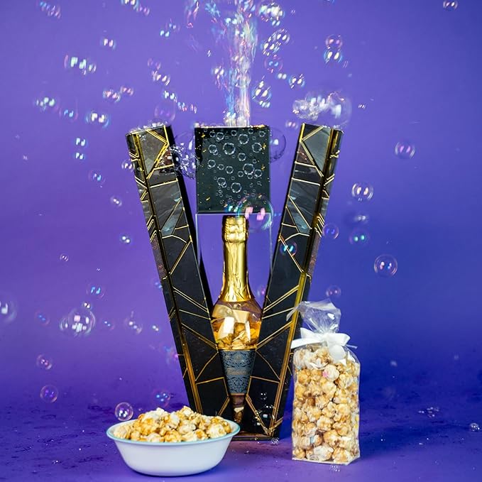 Luxe Bubble Box with Caramel White Chocolate Popcorn by Send A Cake, Ready to Gift, No Assembly