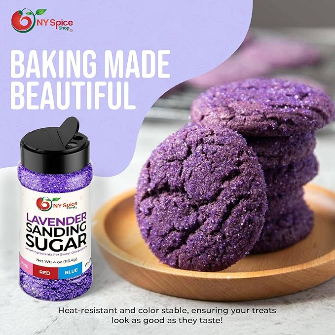 NY Spice Shop Lavender Sanding Sugar - 4 Ounce Sweet Colorful Edible Sprinkles For Candy Dish