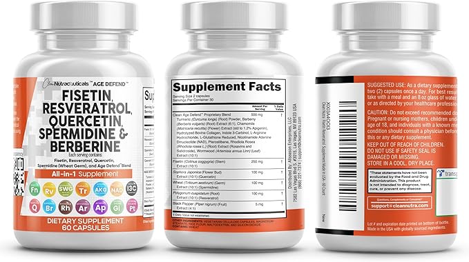 Clean Nutraceuticals Fisetin Quercetin Resveratrol with Spermidine Wheat Germ Extract - Health