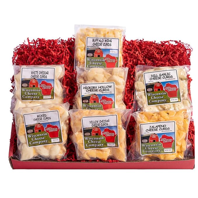 Wisconsin Cheese Company - 100% Wisconsin Cheese Curd Variety Sampler Gift Box - (Pack of 7) | Huge