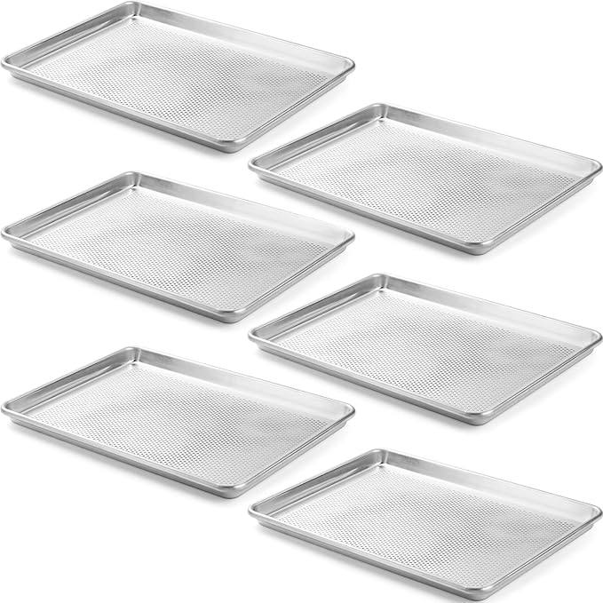 CURTA 6 Pack Aluminum Sheet Pan Perforated, NSF Listed Half Size 18 x 13 inch Commercial Bakery