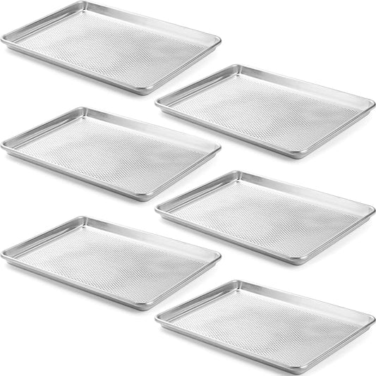 CURTA 6 Pack Aluminum Sheet Pan Perforated, NSF Listed Half Size 18 x 13 inch Commercial Bakery