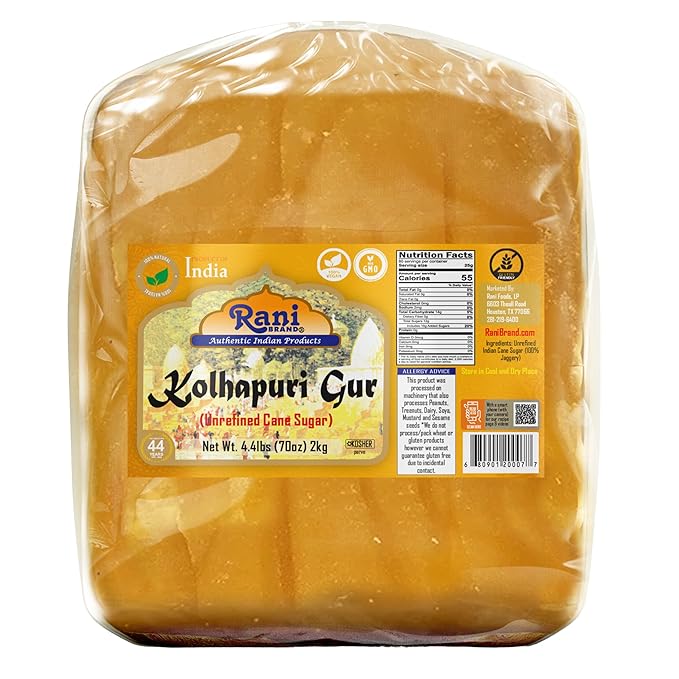 Rani Kolhapuri Gur (Jaggery) 70oz (4.4lbs) 2kg ~ Unrefined Cane Sugar, No Color added, Gluten