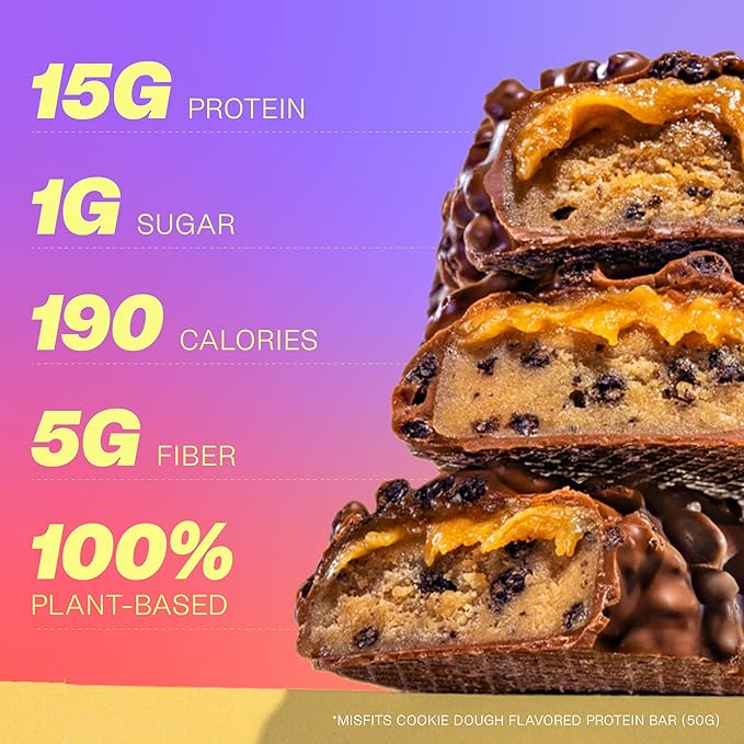 Misfits Vegan Protein Bars - Updated Recipe | Plant Based, Low Sugar & Carb, High Fiber Snacks |