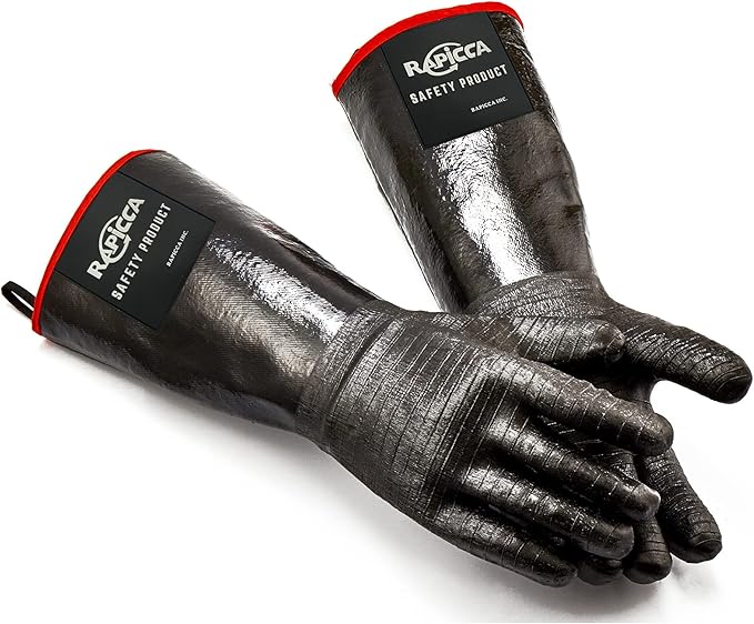 RAPICCA 932°F Heat Resistant BBQ Grill Gloves: Oil Resistant Waterproof for Smoking Grilling