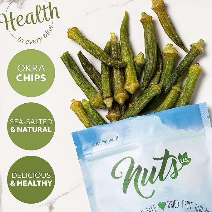 NUTS U.S. - Okra Chips | Sea-Salted | No Color Added and No Sugar Added | Natural | Delicious And