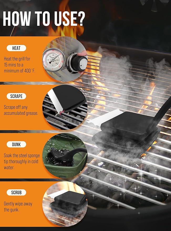 Grill Brush Bristle Free, Grill Cleaner Brush with 5 Replacement Heads, Ultra Safe Grill Brush for