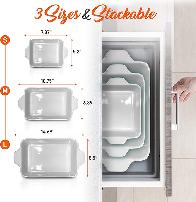 NutriChef 3-Piece Nonstick Ceramic Bakeware Set - PFOA PFOS PTFE Free Baking Tray Set w/Odor-Free