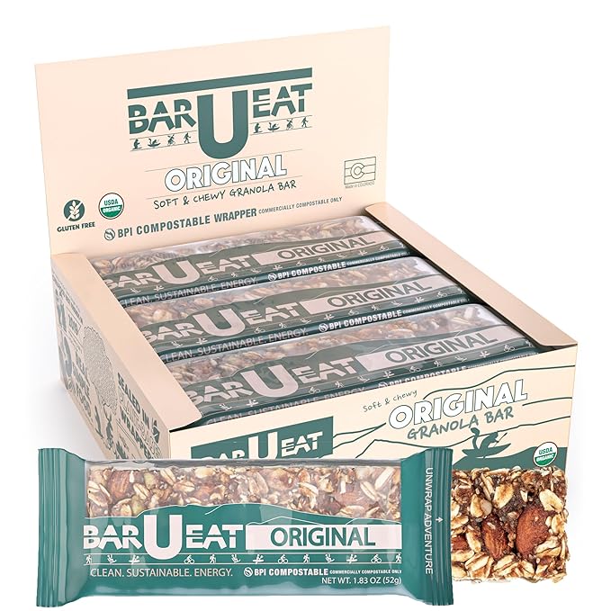 BAR-U-EAT Gluten-Free, Organic, Soft & Chewy Granola Bar. Whole Food Ingredients | Compostable