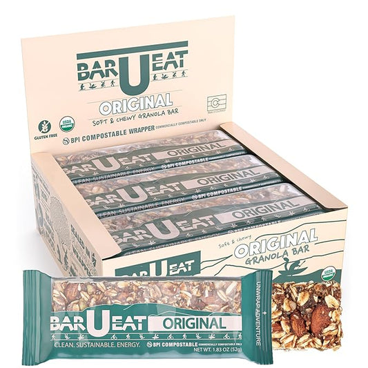 BAR-U-EAT Gluten-Free, Organic, Soft & Chewy Granola Bar. Whole Food Ingredients | Compostable