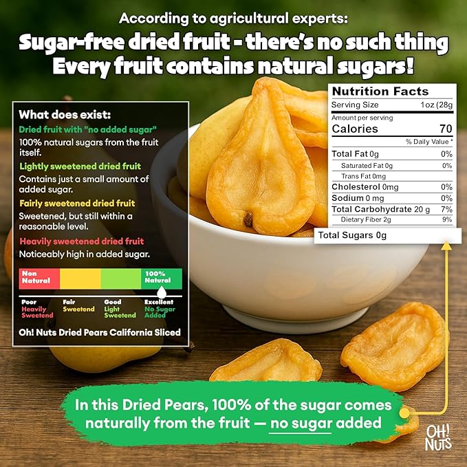 Oh! Nuts Dried Pears California - Sliced Pears - 2 lb - Dehydrated California Pears - Dried Pears