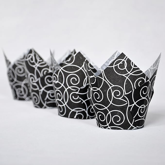 Muffin Greaseproof paper Baking cupcake cups, 2"(Bottom diameter) x 3-1/2"(Height) Black Fancy