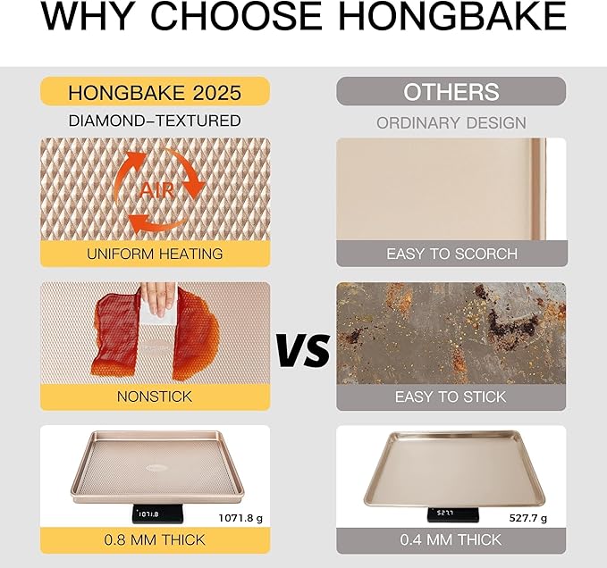HONGBAKE Baking Sheet Pan Set of 3, Cookie Sheets for Oven, Nonstick Half/Quarter/Jelly Roll Pans