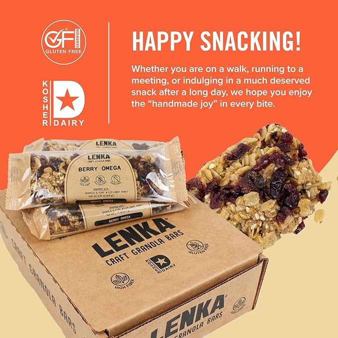 Lenka Bars - Berry Omega Snack Bars, Gluten Free, High Fiber, Kosher, Wholesome, No Artificial