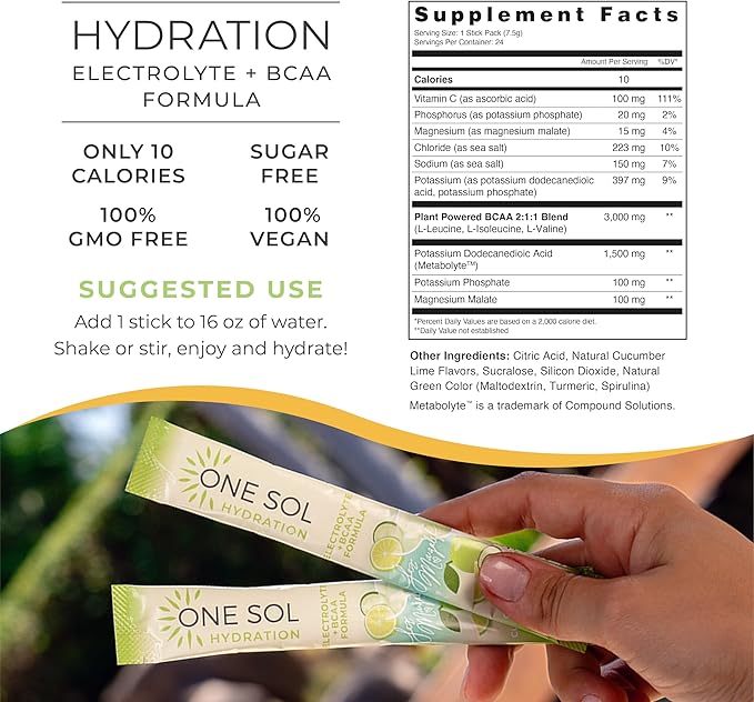 One Sol Hydration - Cucumber Lime - 24x On The Go Stick Packs - Electrolyte Powder Drink Mix