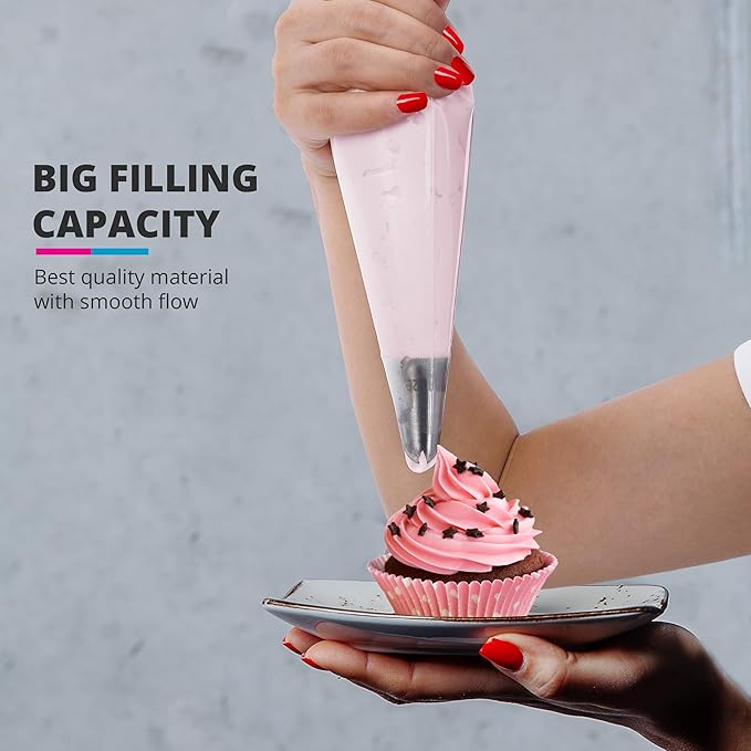 Riccle Disposable Piping Bags 16 Inch - 100 Textured Anti Burst Pastry Bags - Icing Piping Bags for