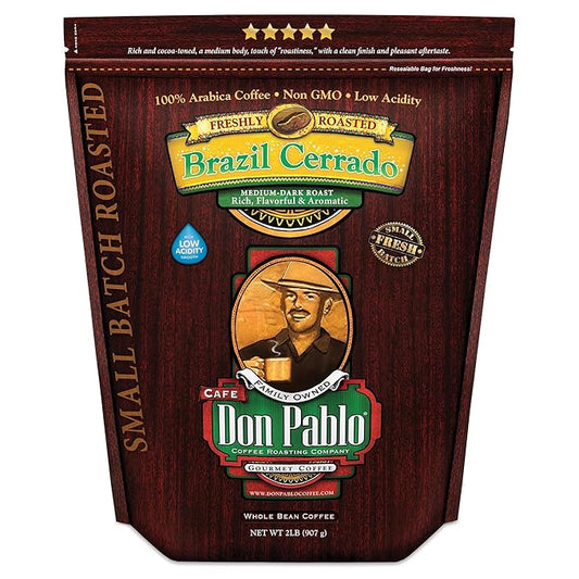 2LB Don Pablo Gourmet Coffee - Brazil Cerrado - Medium Dark Roast - Whole Bean Coffee - 100%