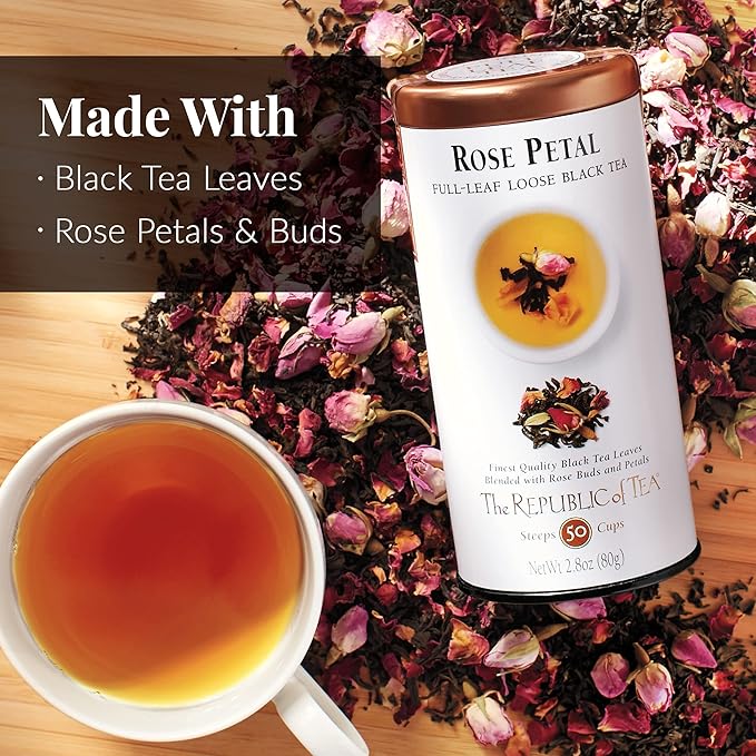 The Republic of Tea - Rose Petal Full-Leaf Loose Black Tea, 2.8 Oz Tin | Steeps 50 Cups |