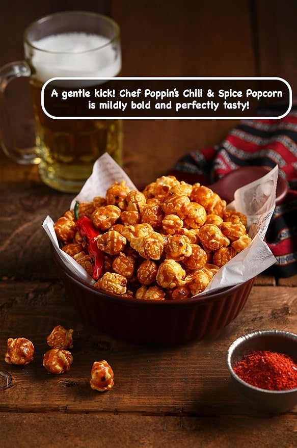 CHEF POPPIN Asian-Style Gourmet Flavored Popcorn, Non-GMO Corn, All Natural, Chili & Spice, 50g