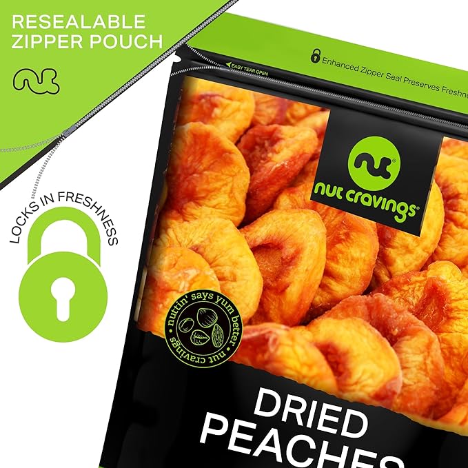 NUT CRAVINGS - Sun Dried California Peaches, No Sugar Added, Unsweetened (8oz, 1 Pack) Bulk Dry